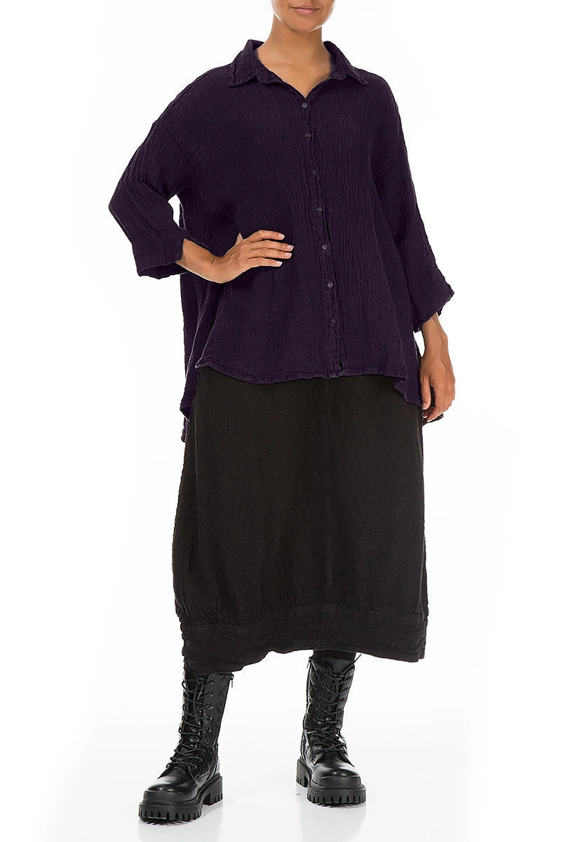 Loose Royal Purple Mélange Linen Shirt 4