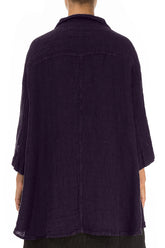 Loose Royal Purple Mélange Linen Shirt 2