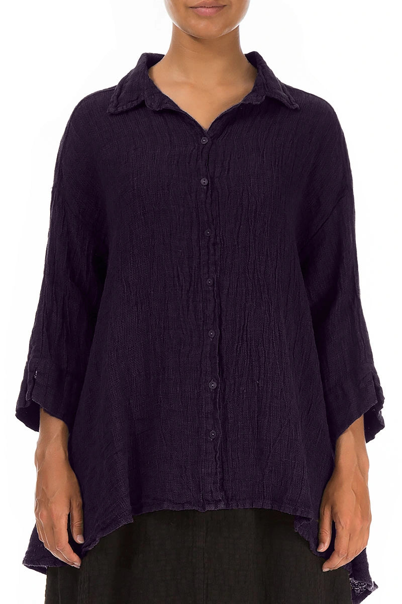 Loose Royal Purple Mélange Linen Shirt 1