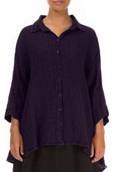 Loose Royal Purple Mélange Linen Shirt 1