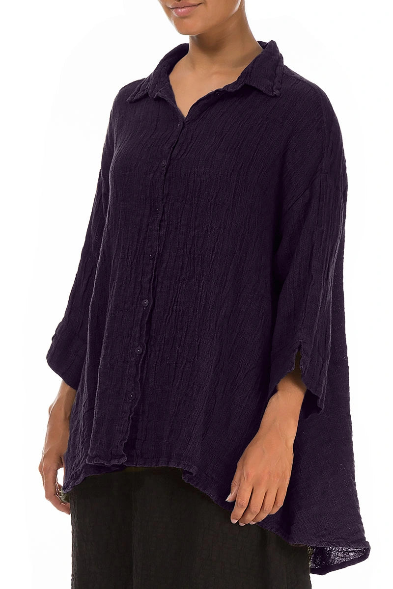 Loose Royal Purple Mélange Linen Shirt 3