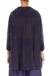 Loose Royal Purple Patterned Silk Shirt 2