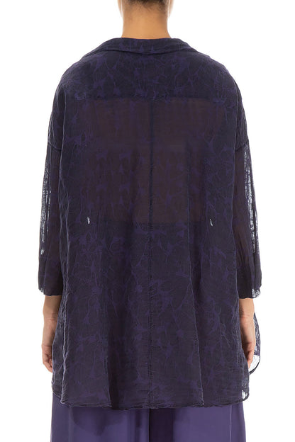 Loose Royal Purple Patterned Silk Shirt 2
