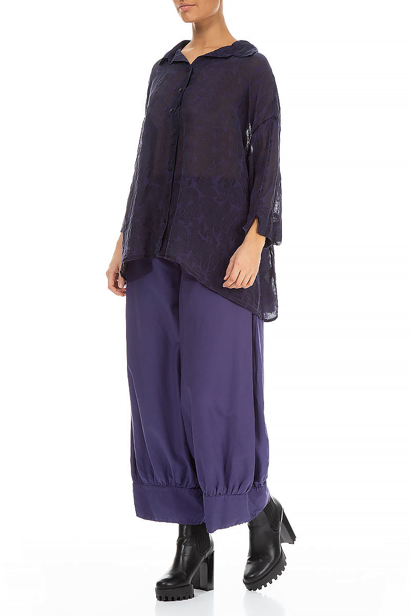 Loose Royal Purple Patterned Silk Shirt 4