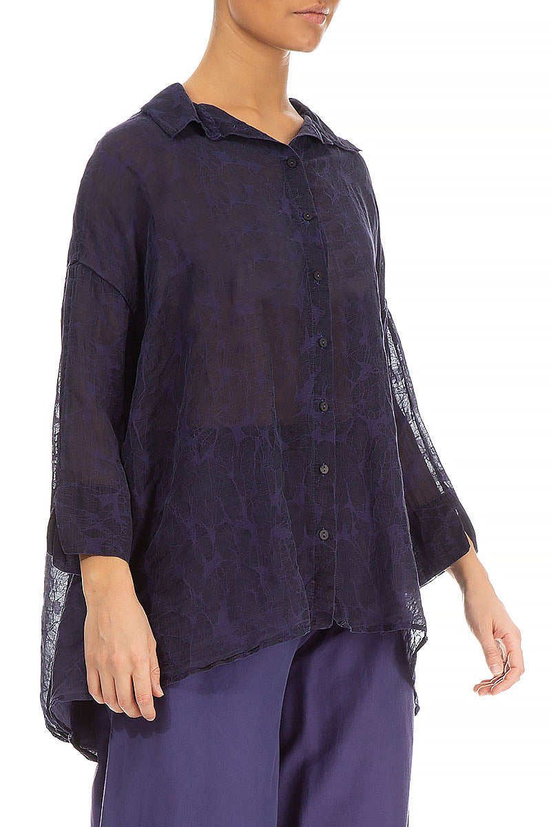 Loose Royal Purple Patterned Silk Shirt 3