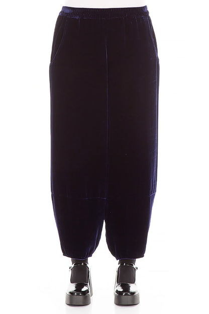 Loose Royal Purple Silk Velvet Trousers 1