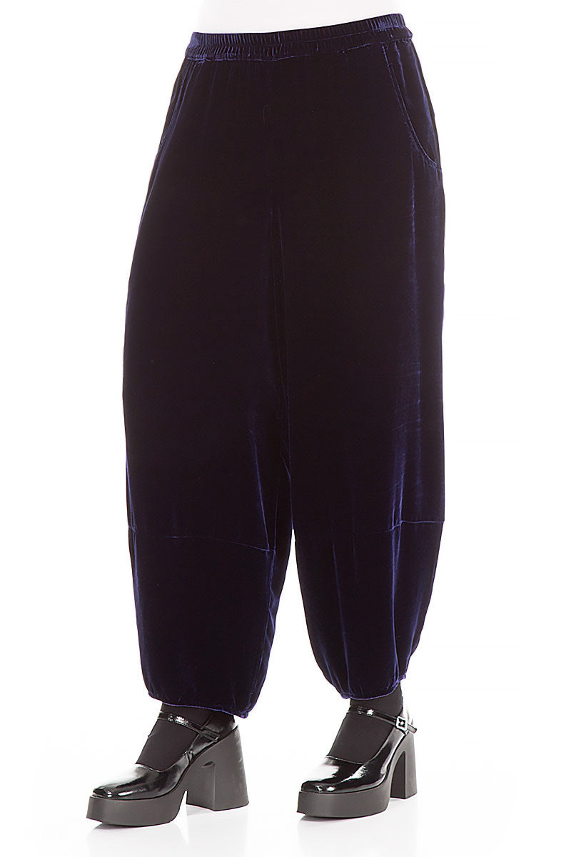 Loose Royal Purple Silk Velvet Trousers 3