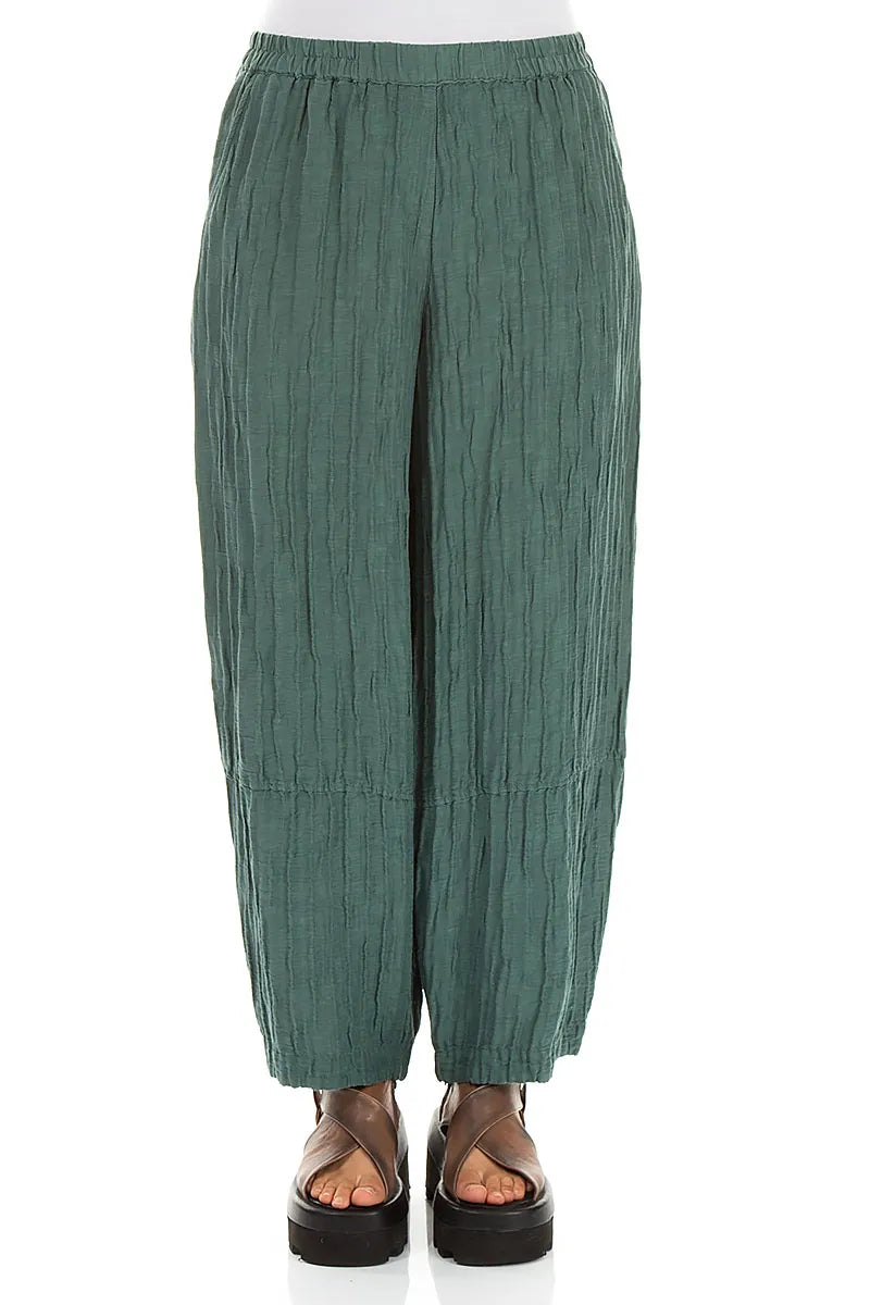 Pantalon ample en lin et soie froissés couleur sauge