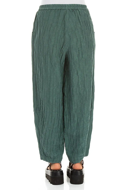 Loose Sage Crinkled Silk Linen Trousers 2