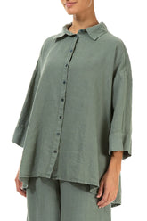 Loose Sage Linen Shirt 3