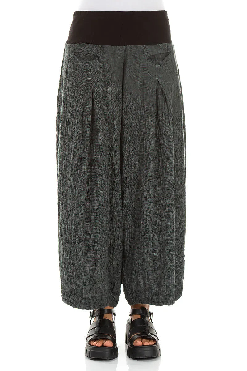 Loose Sage Mélange Linen Trousers