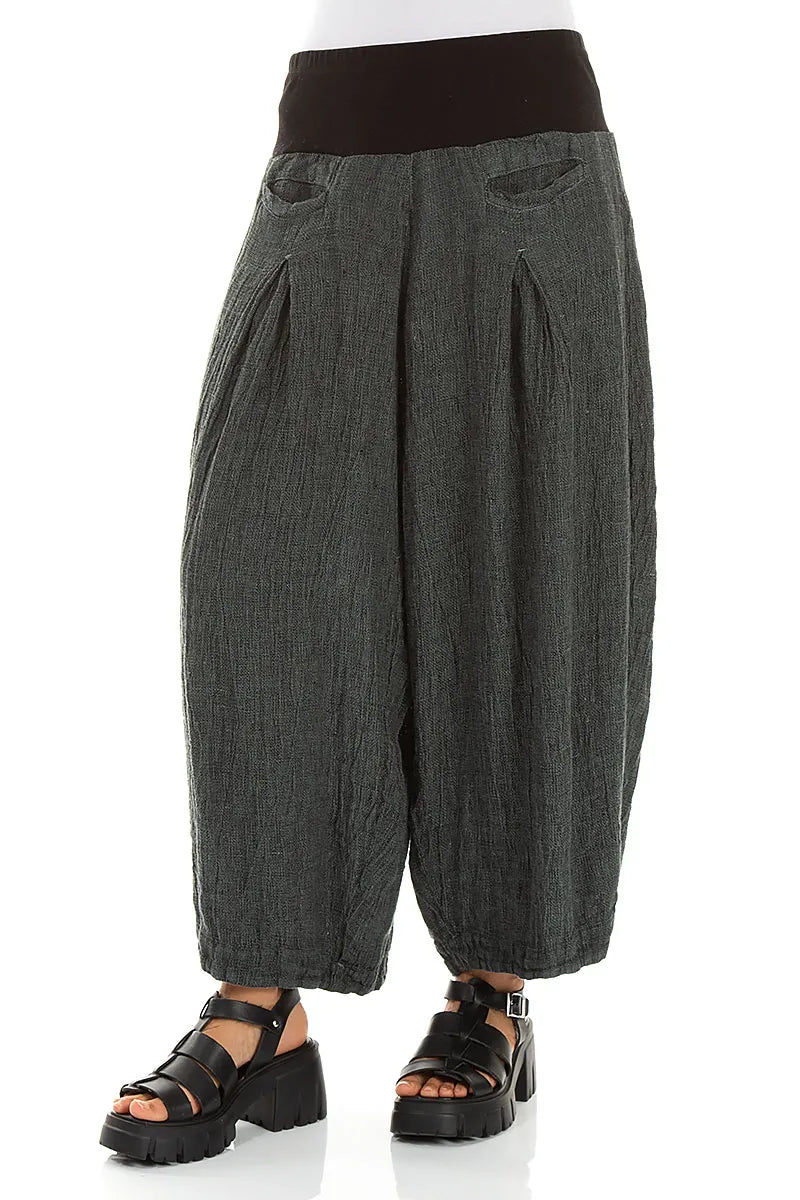 Loose Sage Mélange Linen Trousers