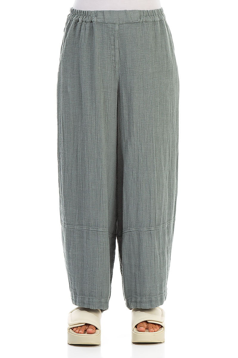 Loose Sage Textured Linen Trousers 1