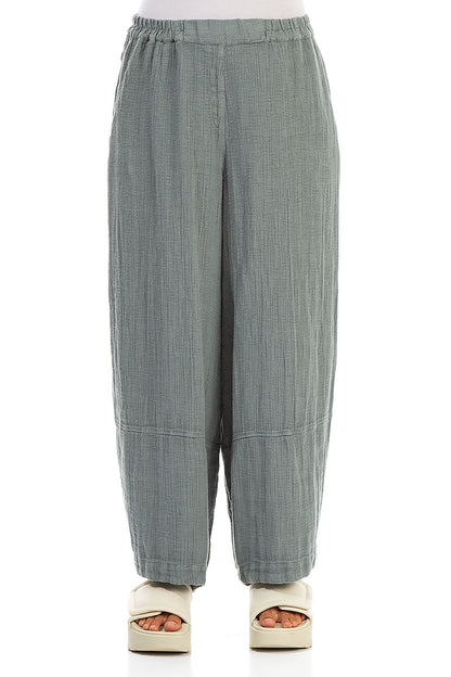 Loose Sage Textured Linen Trousers 1