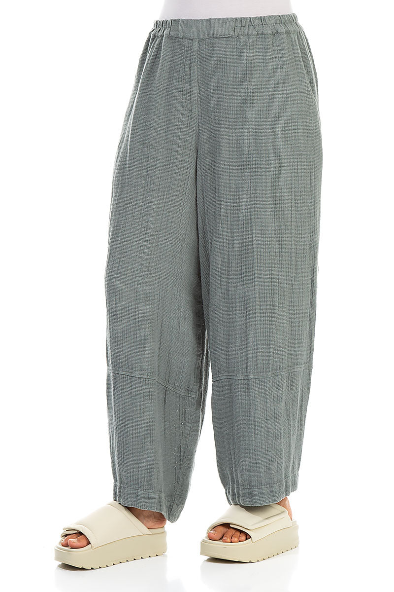 Loose Sage Textured Linen Trousers 3