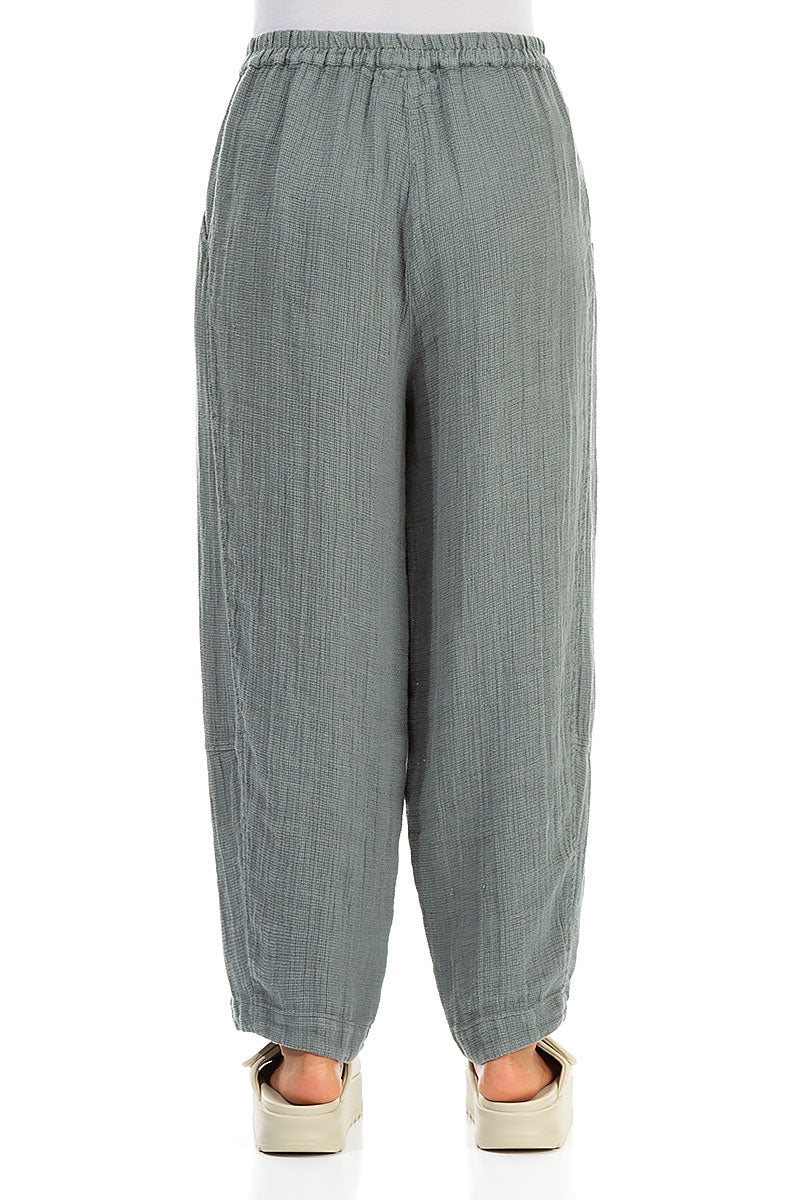 Loose Sage Textured Linen Trousers 2