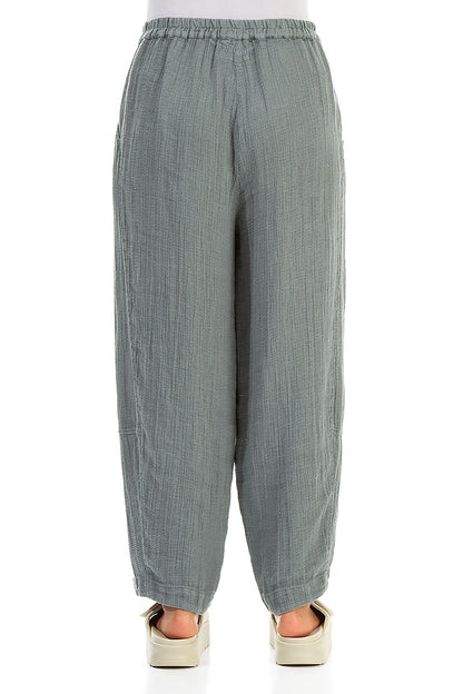 Loose Sage Textured Linen Trousers 2