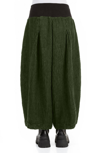 Loose Shamrock Green Mélange Linen Trousers