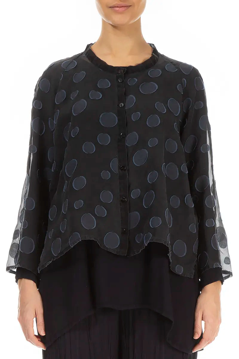 Loose Short Slate Blue Bubbles Silk Jacket 1