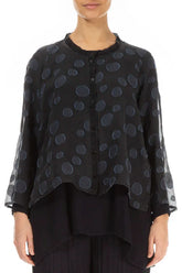 Loose Short Slate Blue Bubbles Silk Jacket 2