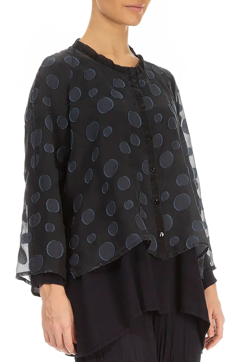 Loose Short Slate Blue Bubbles Silk Jacket 4