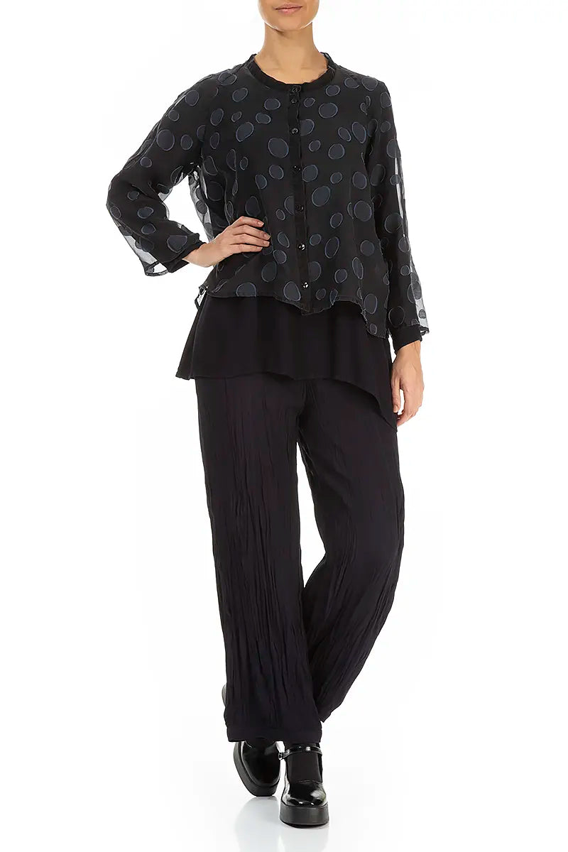 Loose Short Slate Blue Bubbles Silk Jacket 5