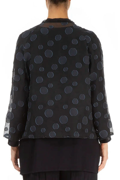 Loose Short Slate Blue Bubbles Silk Jacket 3