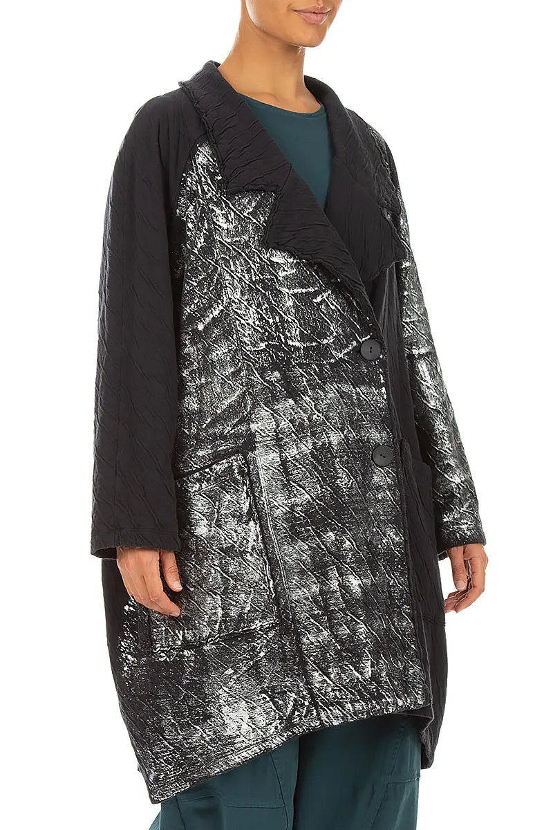 Loose Silver Metallic Grey Wavy Cotton Jacket