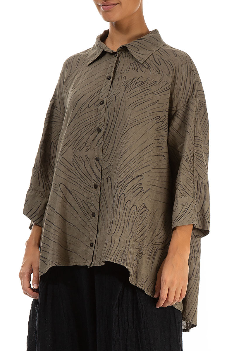 Loose Silver Sage Feathers Linen Shirt