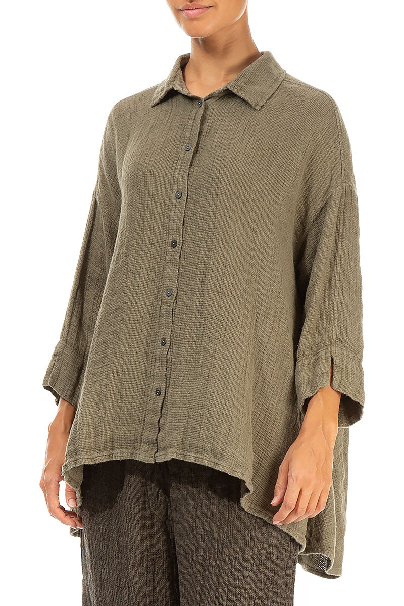 Loose Silver Sage Textured Linen Shirt