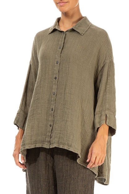 Loose Silver Sage Textured Linen Shirt