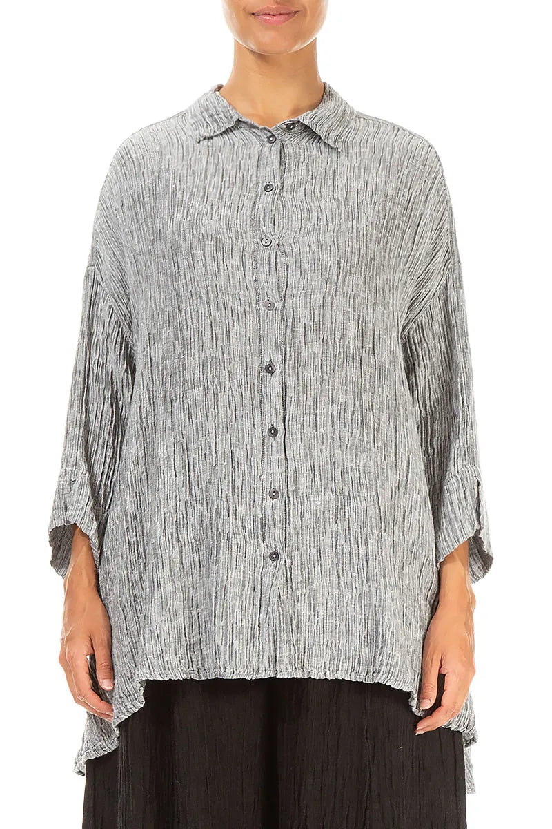 Loose Silver Silk Linen Shirt 1