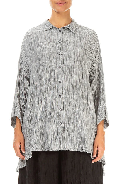 Loose Silver Silk Linen Shirt 1