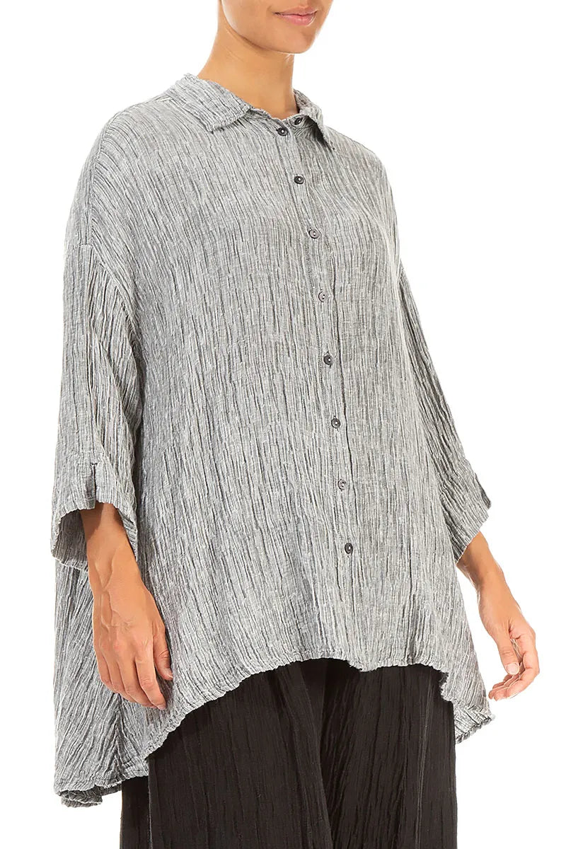 Loose Silver Silk Linen Shirt 3