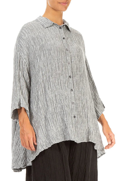 Loose Silver Silk Linen Shirt 3