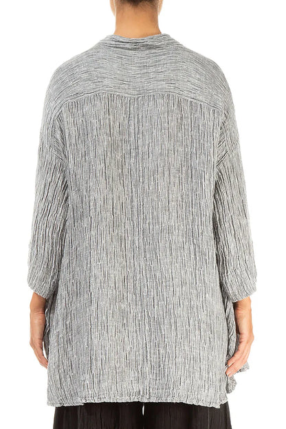 Loose Silver Silk Linen Shirt 2