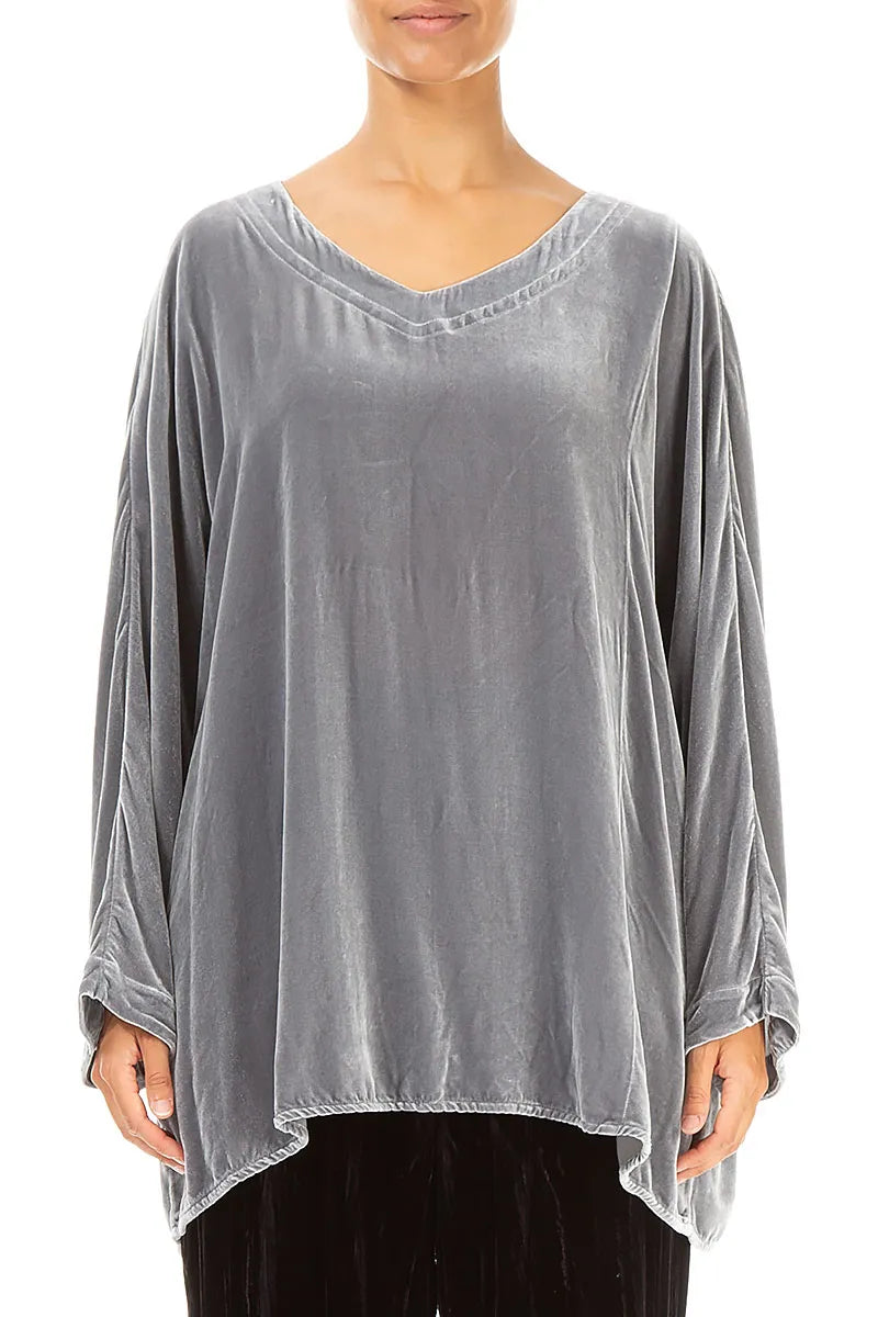 Loose Silver Silk Velvet Blouse 1