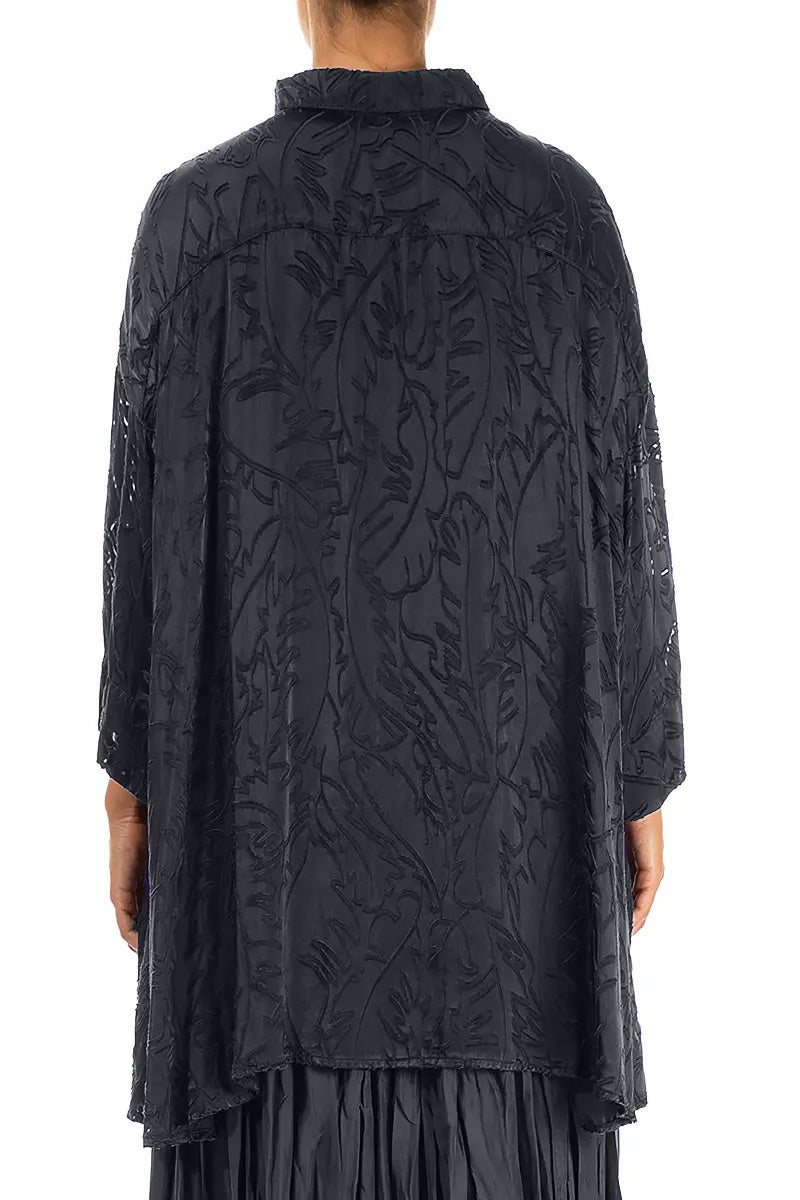 Loose Slate Devoré Feather Silk Shirt 2