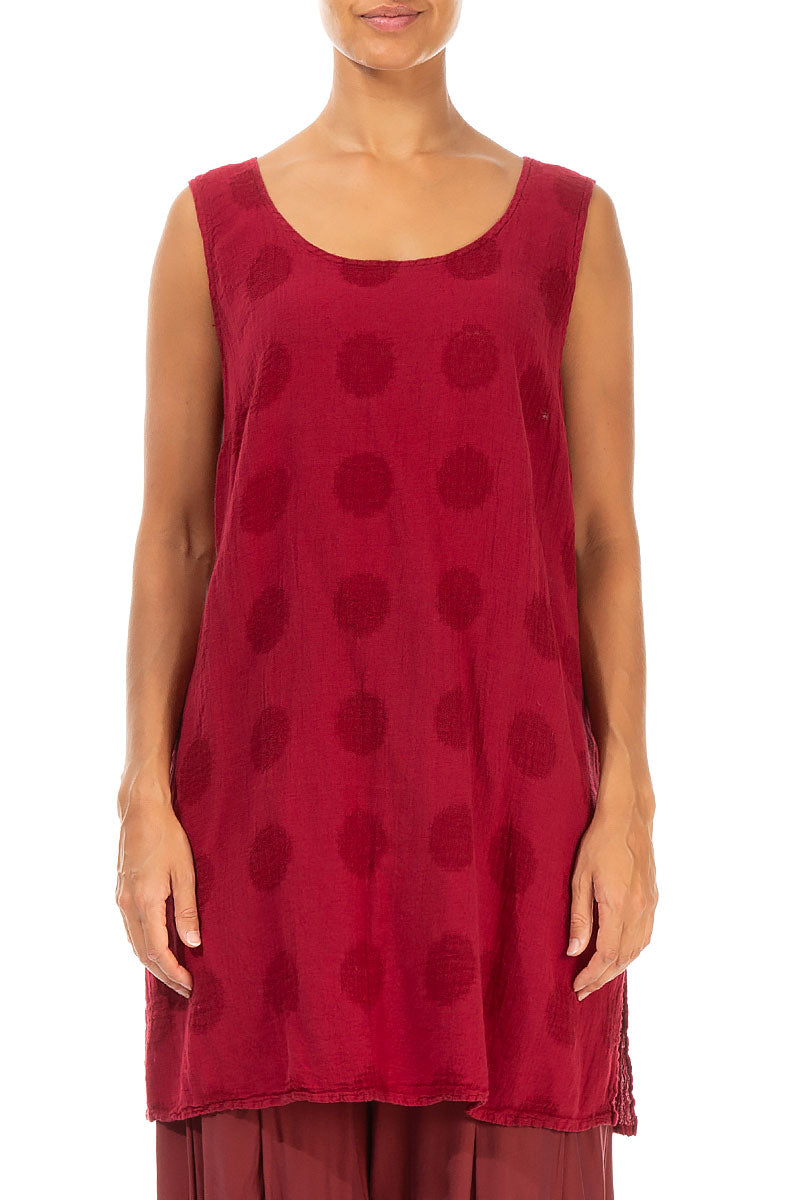 Loose Sleeveless Bubble Pattern Rose Red Linen Top