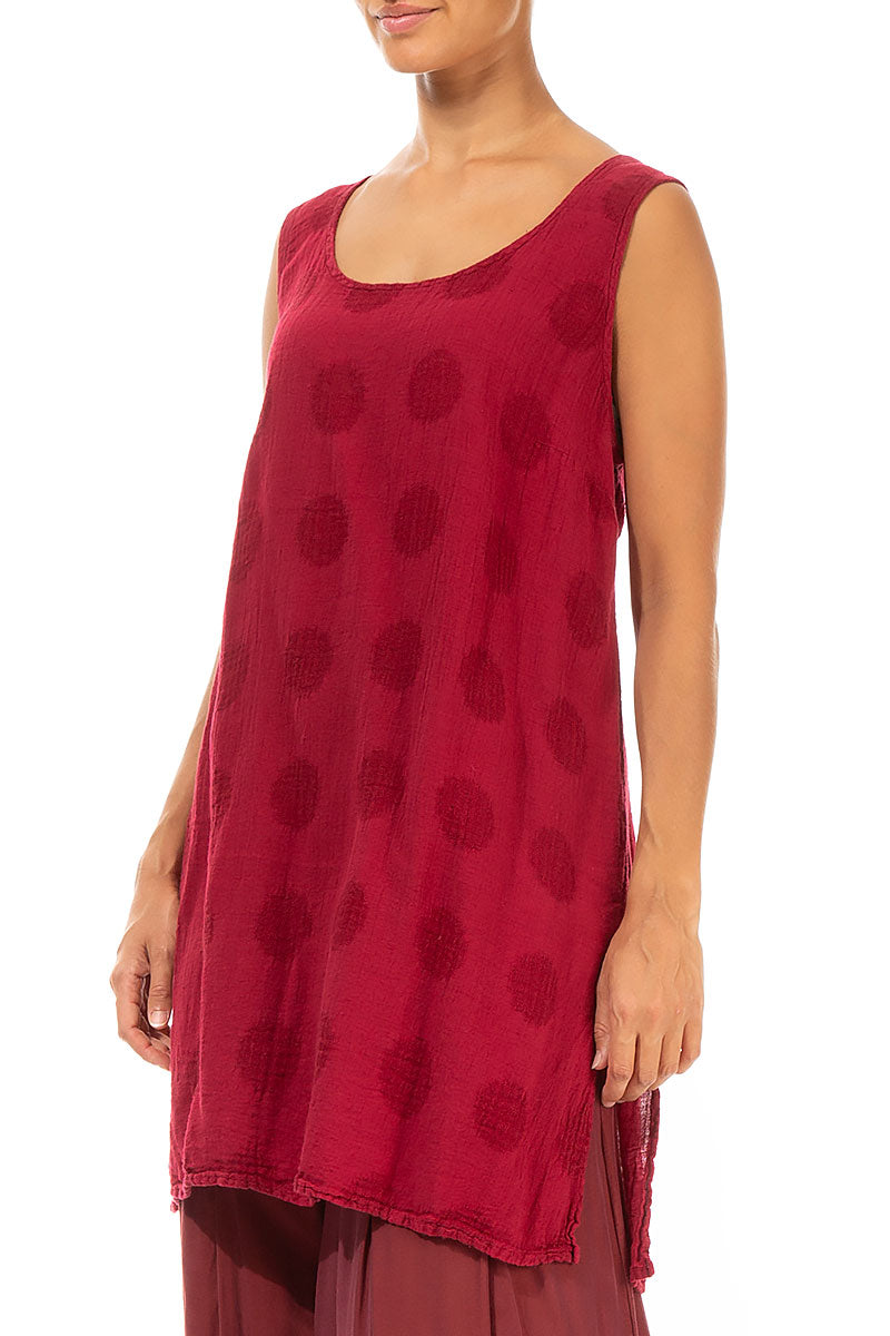 Loose Sleeveless Bubble Pattern Rose Red Linen Top