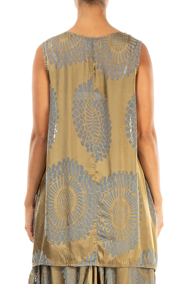 Loose Sleeveless Floral Silver Sage Silk Top