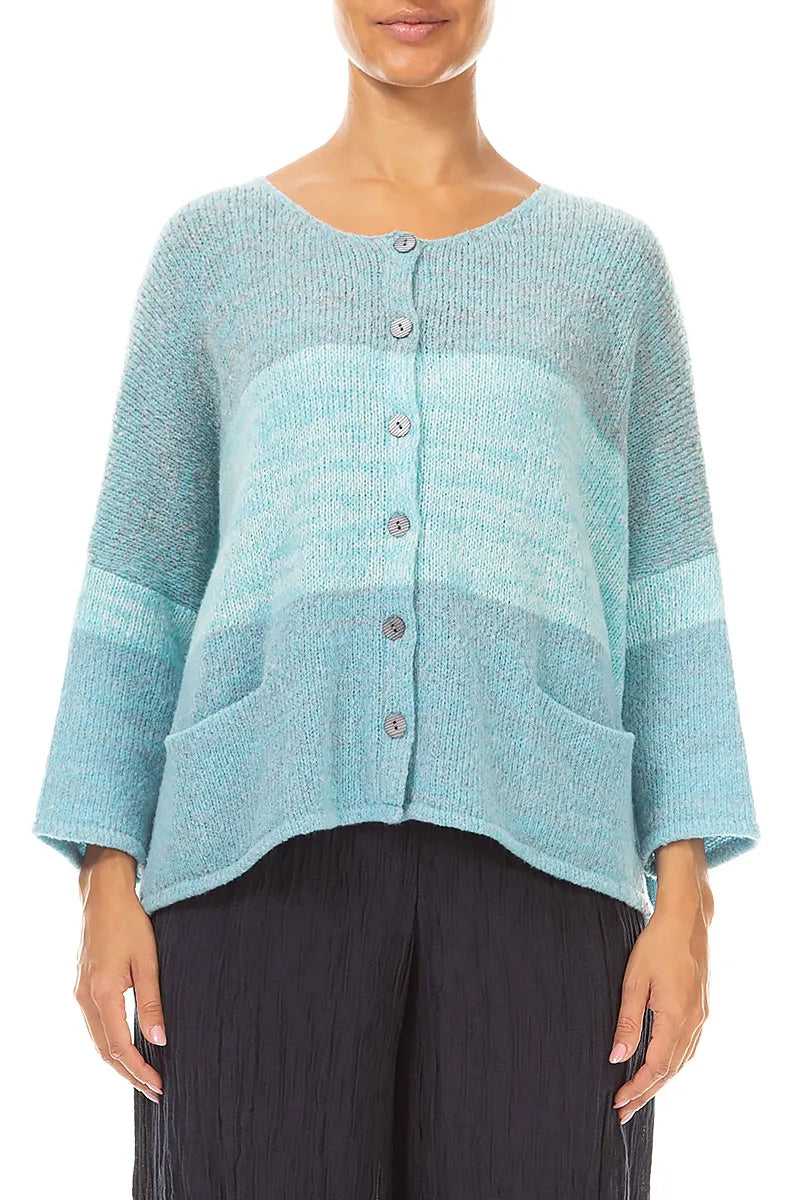 Loose Soft Turquoise Mélange Wool Cardigan 1