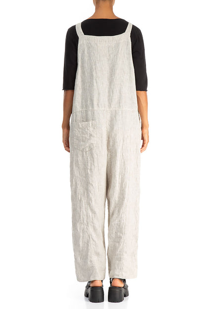 Loose Striped Sand Linen Jumpsuit 2