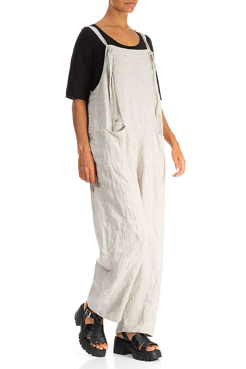 Loose Striped Sand Linen Jumpsuit 3
