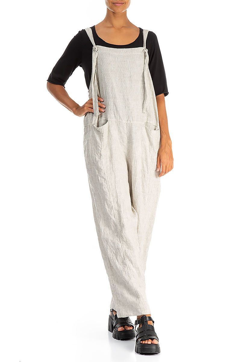 Loose Striped Sand Linen Jumpsuit 4