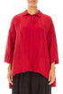 Loose Textured Cherry Red Silk Linen Shirt 1