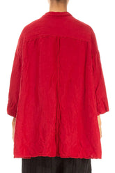 Loose Textured Cherry Red Silk Linen Shirt 2