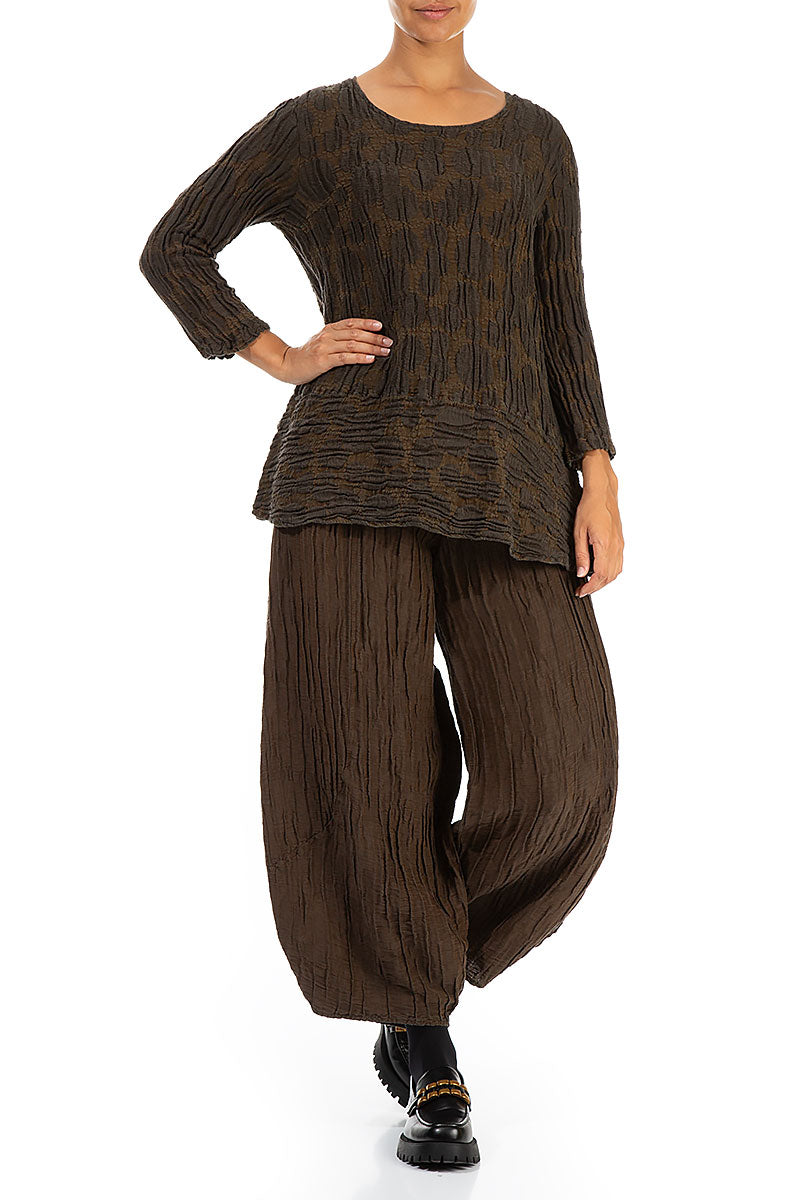 Loose Truffle Brown Circle Silk Linen Tunic