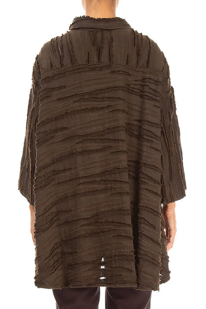 Loose Truffle Brown Fray Weave Shirt