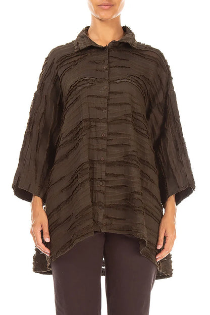 Loose Truffle Brown Fray Weave Shirt